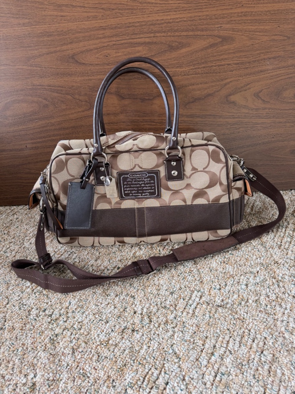 Coach F77179 unisex Leather canvas Boston Shoulder Bag Brown